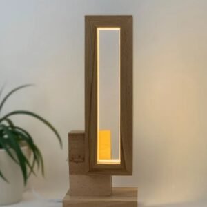 Contemporary style rectangle natural wood Table lamp.