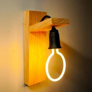 Wall Light with Natural Wood and E27 LED Warm Pendant Bulb