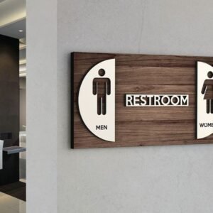 Restroom Wooden wall mount signage